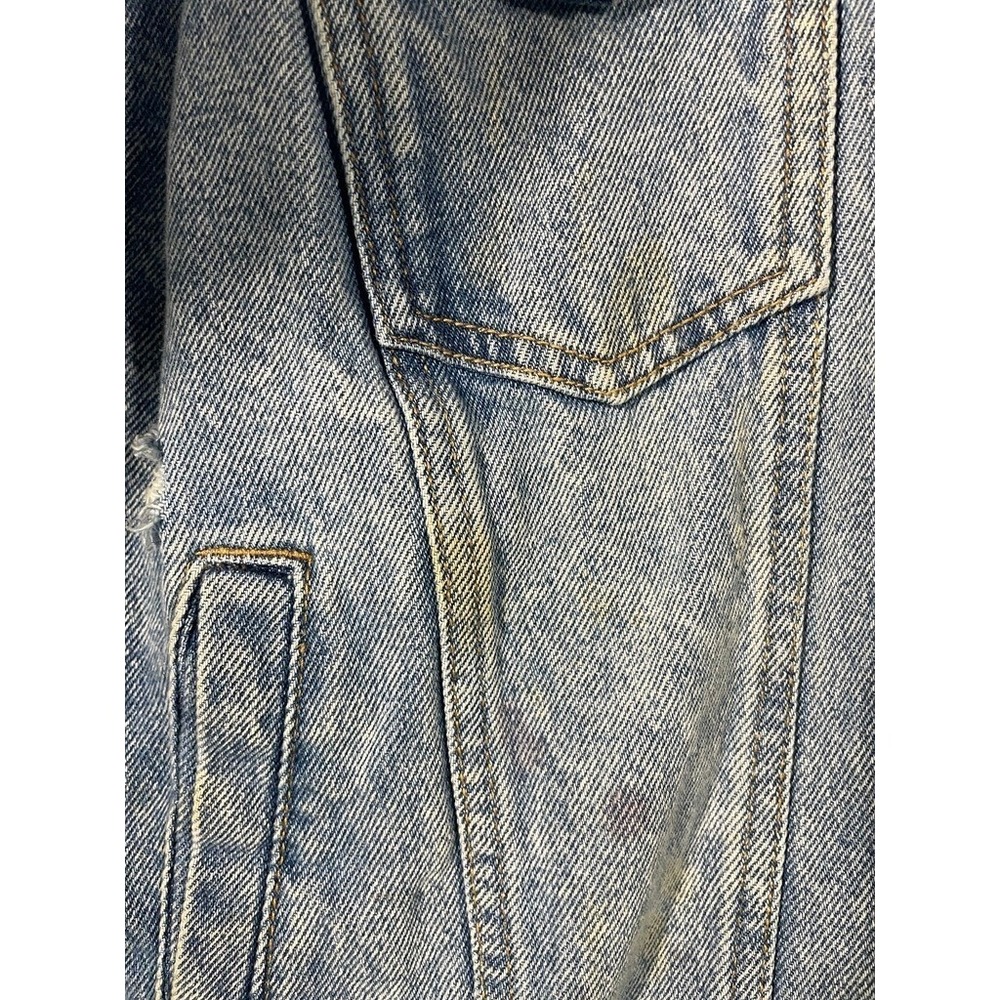 Custom Hand Painted Denim Jacket Women's Small Distressed Blue Wearable Art - Picture 5 of 16